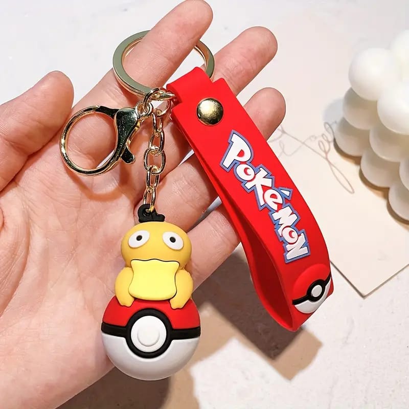 Pokemon Character On Pokeball 3D Silicon Keychains with Bag Charm and Strap (Select from Dropdown Menu)