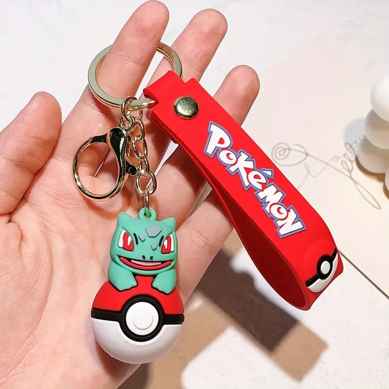 Pokemon Character On Pokeball 3D Silicon Keychains with Bag Charm and Strap (Select from Dropdown Menu)