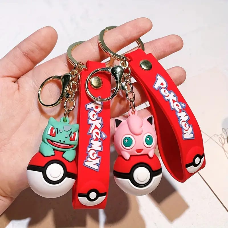Pokemon Character On Pokeball 3D Silicon Keychains with Bag Charm and Strap (Select from Dropdown Menu)