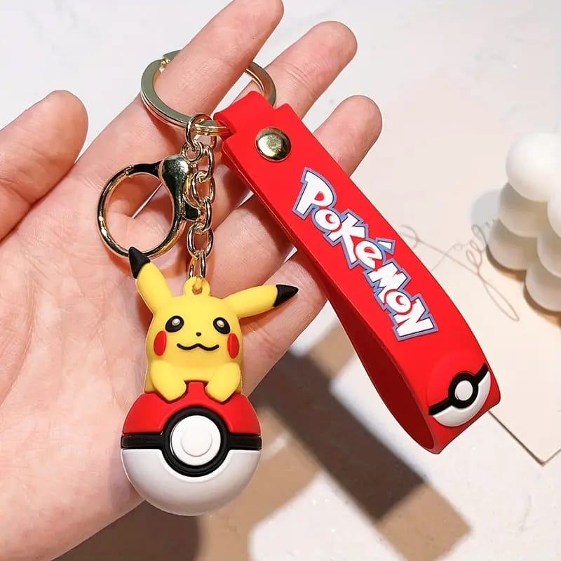 Pokemon Character On Pokeball 3D Silicon Keychains with Bag Charm and Strap (Select from Dropdown Menu)