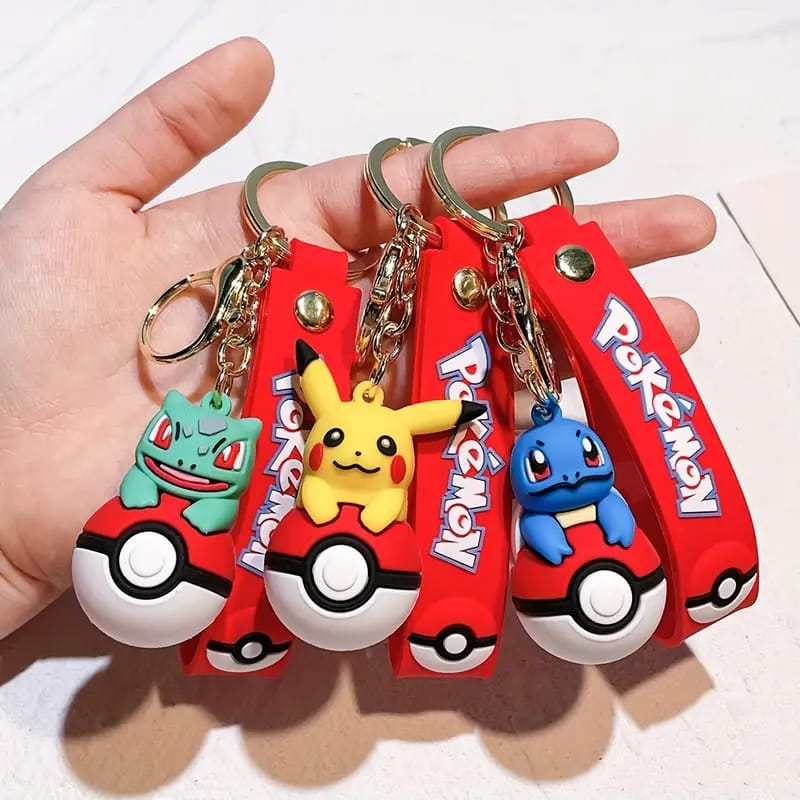 Pokemon Character On Pokeball 3D Silicon Keychains with Bag Charm and Strap (Select from Dropdown Menu)