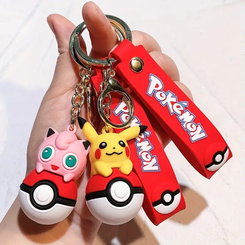 Pokemon Character On Pokeball 3D Silicon Keychains with Bag Charm and Strap (Select from Dropdown Menu)