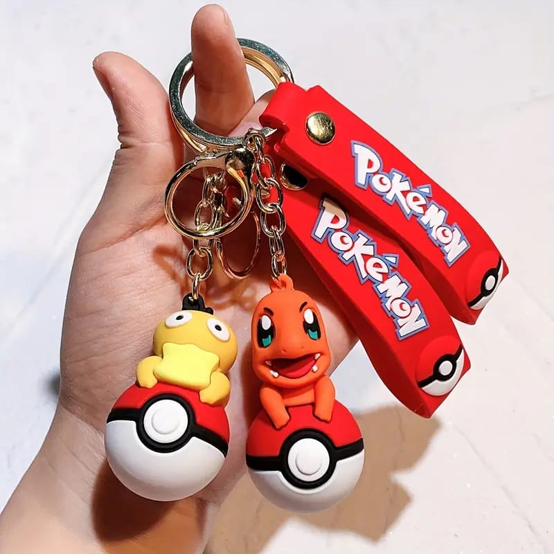 Pokemon Character On Pokeball 3D Silicon Keychains with Bag Charm and Strap (Select from Dropdown Menu)