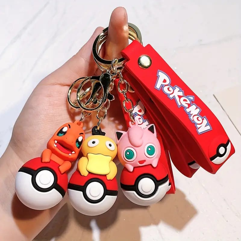 Pokemon Character On Pokeball 3D Silicon Keychains with Bag Charm and Strap (Select from Dropdown Menu)