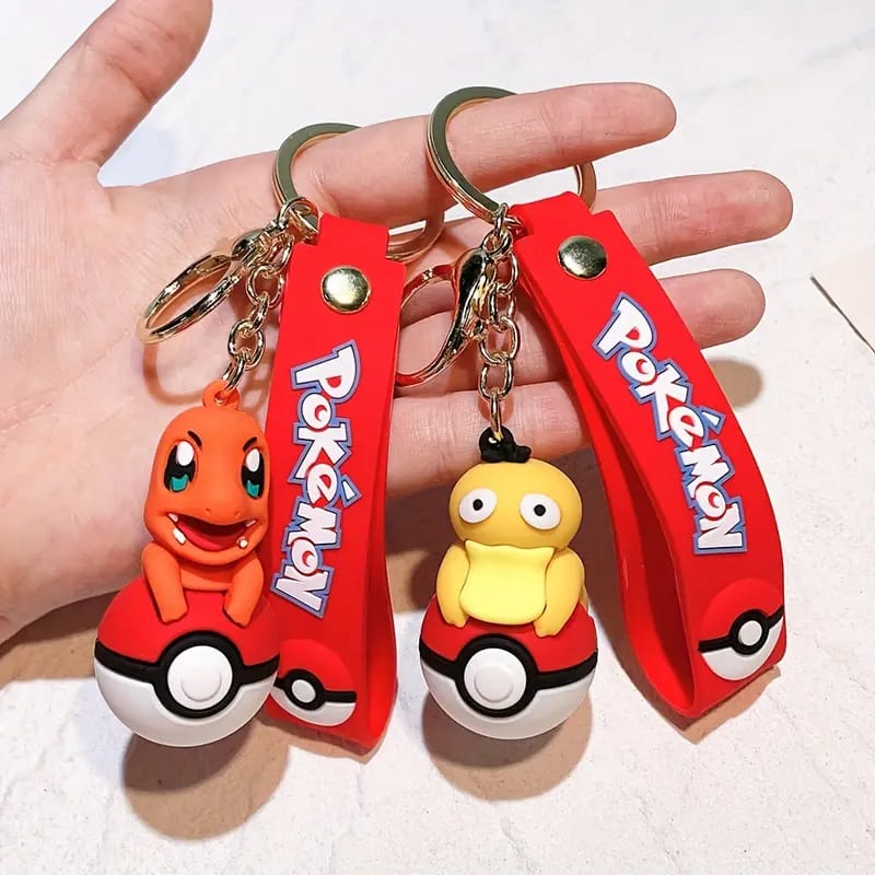Pokemon Character On Pokeball 3D Silicon Keychains with Bag Charm and Strap (Select from Dropdown Menu)