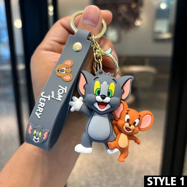 Tom And Jerry 2-In-1 Silicon Keychain With Bagcharm And Strap (Select From Drop Down Menu)