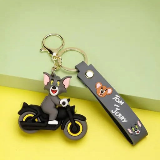 Tom And Jerry On Bike Silicon Keychain With Bagcharm And Strap (Select From Drop Down Menu)