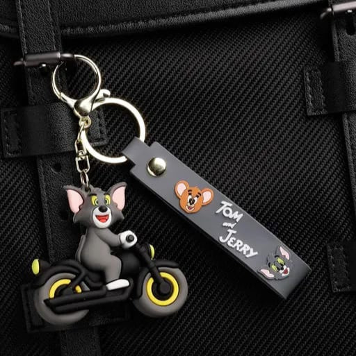 Tom And Jerry On Bike Silicon Keychain With Bagcharm And Strap (Select From Drop Down Menu)