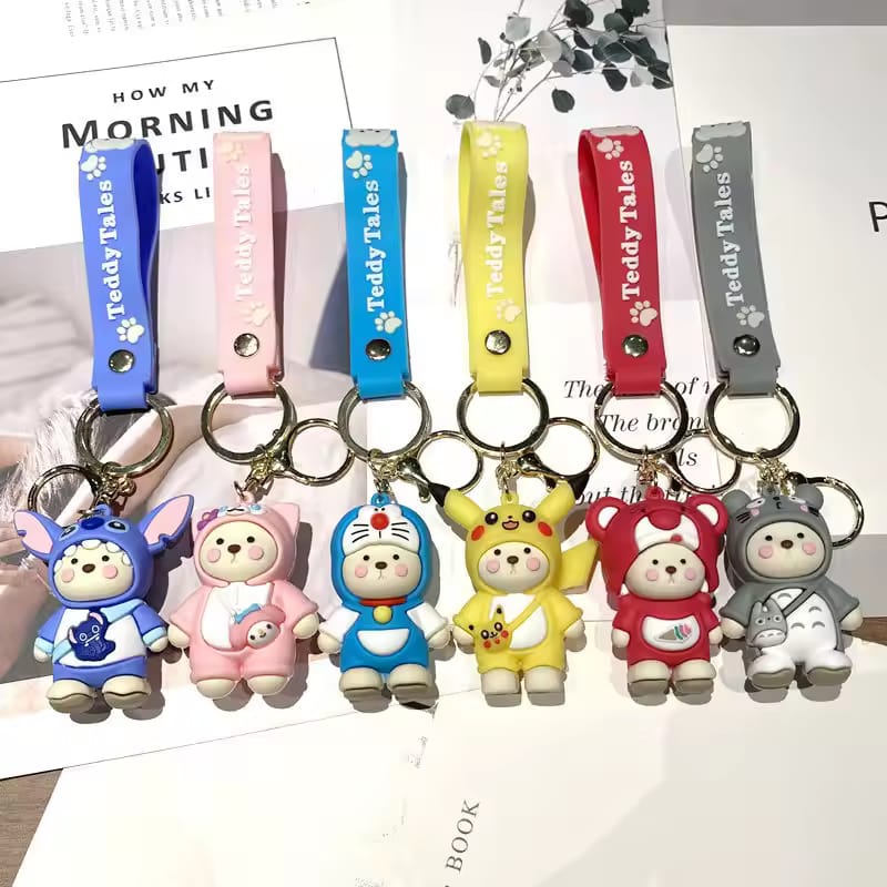 Teddy Bear x Cartoons Cosplay 3D Silicon Keychains with Bagcharm and Strap (Select From Drop Down Menu)