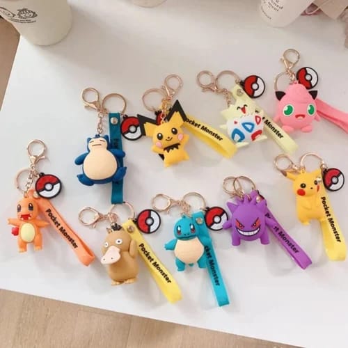 Pokemon Characters 3D Silicon Keychains with Bag Charm and Strap (Select from Dropdown Menu) (Copy)