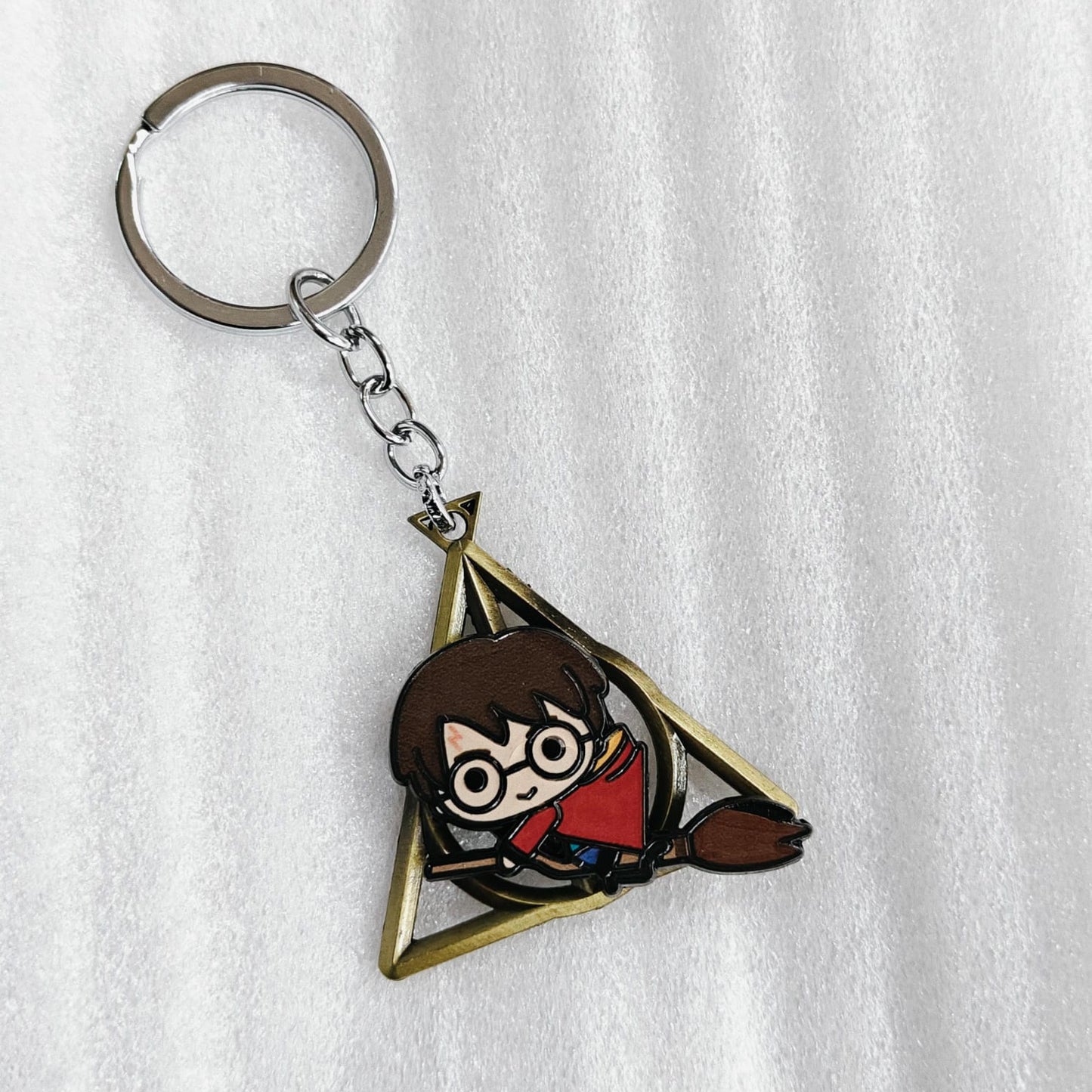 Harry Potter On Broom - Deathly Hallows Rotating Metal Keychain