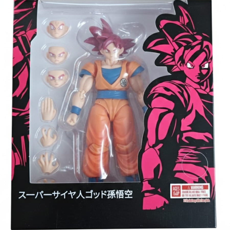 Dragon Ball Z Super Saiyan God Son Goku Figure With Interchangeable Heads and Hands - 5.7 Inches