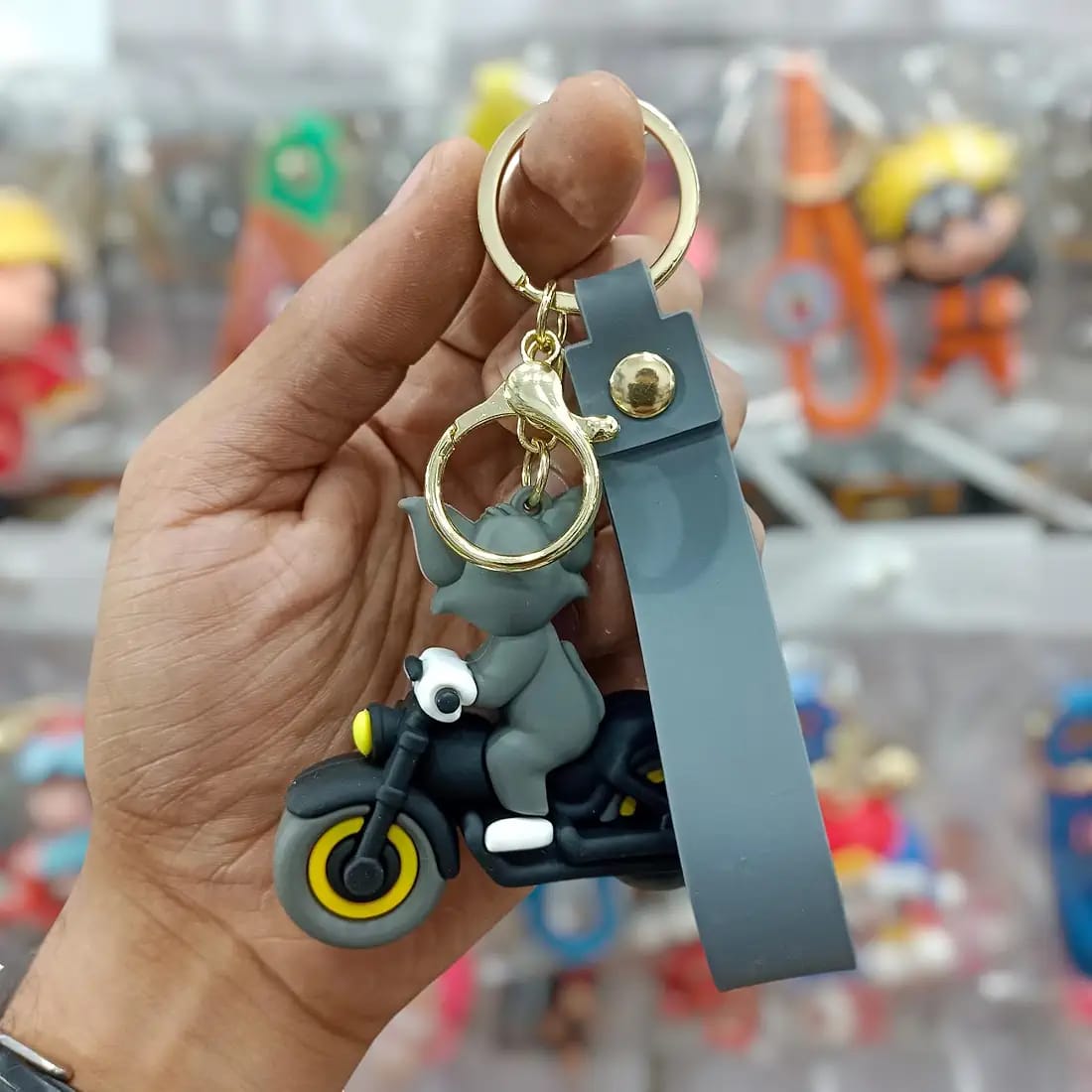 Tom And Jerry On Bike Silicon Keychain With Bagcharm And Strap (Select From Drop Down Menu)