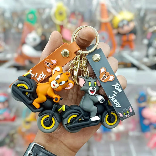 Tom And Jerry On Bike Silicon Keychain With Bagcharm And Strap (Select From Drop Down Menu)