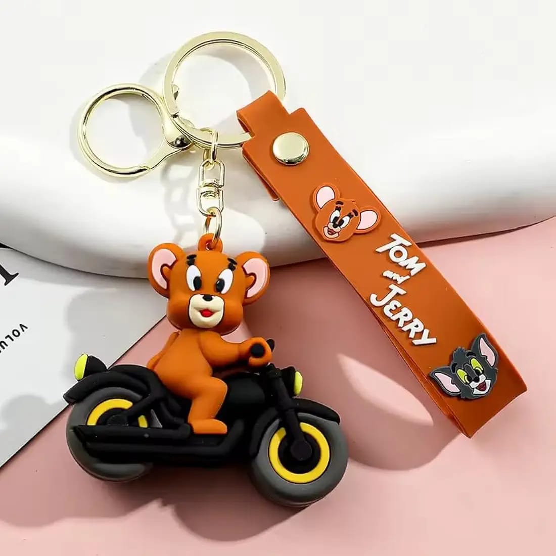 Tom And Jerry On Bike Silicon Keychain With Bagcharm And Strap (Select From Drop Down Menu)