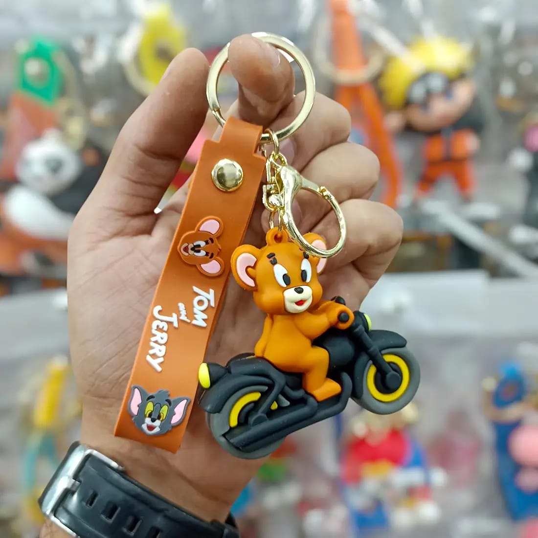 Tom And Jerry On Bike Silicon Keychain With Bagcharm And Strap (Select From Drop Down Menu)