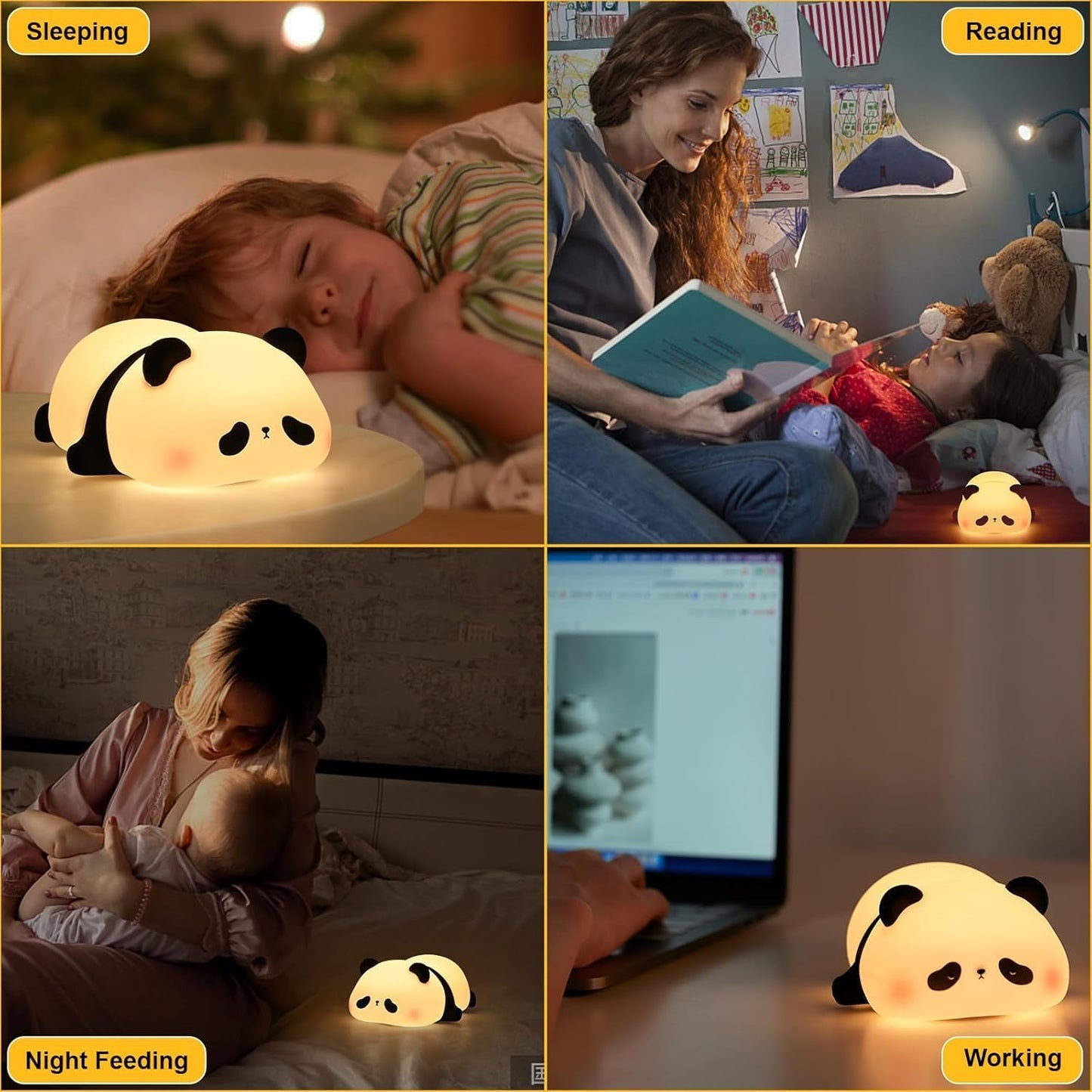 Cute Rechargeable Sleeping Panda Night Light for Kids, Nursery Silicone Night Light with 7-Color Changing Kawaii Bedside Lamp for Kids Room, Gifts for Toddler Children