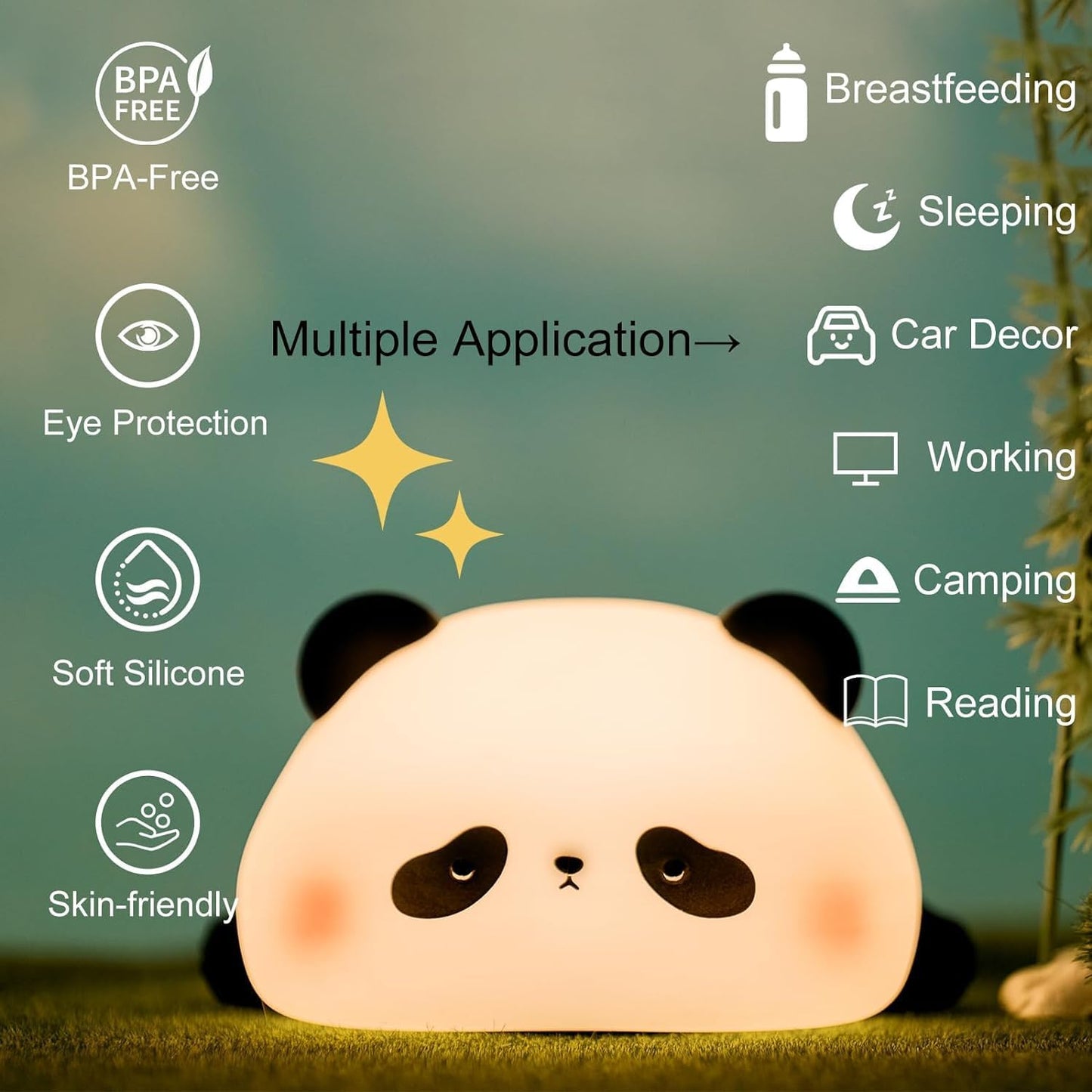 Cute Rechargeable Sleeping Panda Night Light for Kids, Nursery Silicone Night Light with 7-Color Changing Kawaii Bedside Lamp for Kids Room, Gifts for Toddler Children
