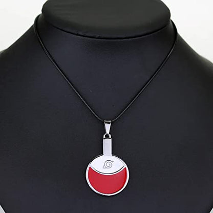 Naruto Inspired Red White Konoha Sign Logo Pendant Necklace For Boys Men/Women Alloy