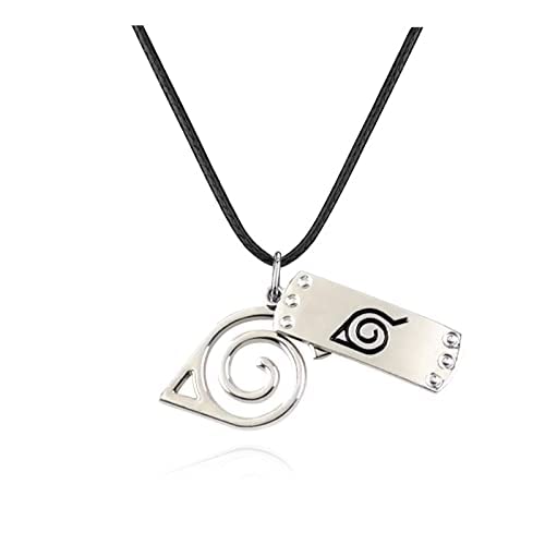 Naruto Inspired Double Bands Konoha Sign Logo With 2 Pendant Necklace For Boys Men and Women