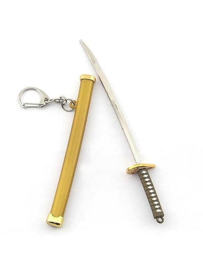 One Piece Toy Katana With Cover Metal Key Chain With Alloy Key Ring (Yellow)