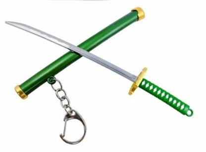 One Piece Toy Katana With Cover Metal Key Chain With Alloy Key Ring (Green)