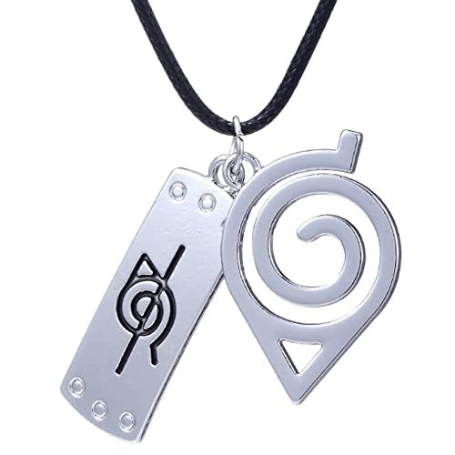 Naruto Inspired Double Bands Konoha Sign Logo With 2 Pendant Necklace For Boys Men and Women