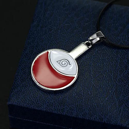 Naruto Inspired Red White Konoha Sign Logo Pendant Necklace For Boys Men/Women Alloy