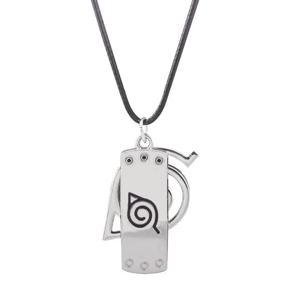 Naruto Inspired Double Bands Konoha Sign Logo With 2 Pendant Necklace For Boys Men and Women