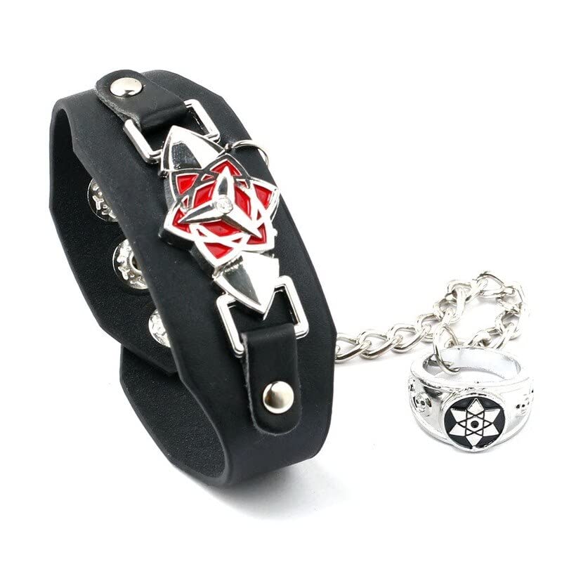 Anime Naruto Sasuke Leather Bracelet & Ring.