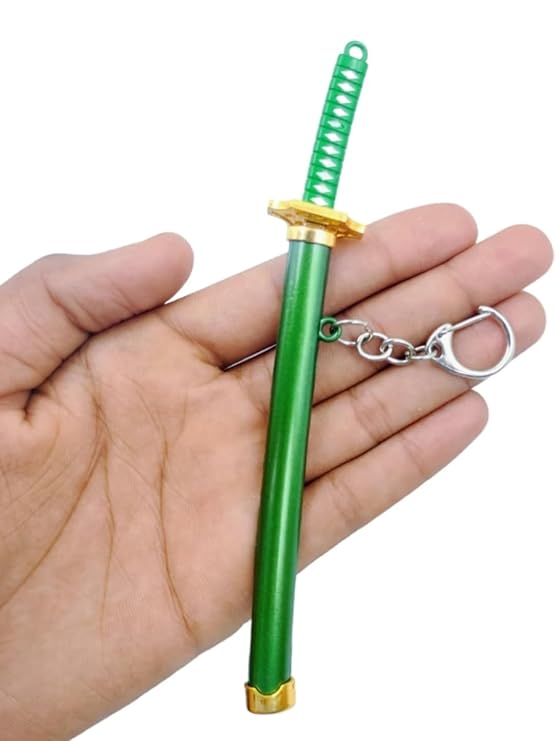 One Piece Toy Katana With Cover Metal Key Chain With Alloy Key Ring (Green)