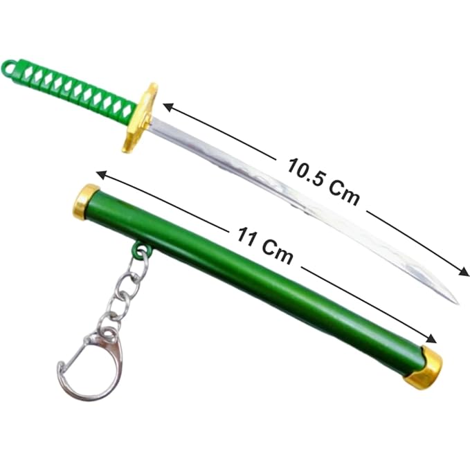 One Piece Toy Katana With Cover Metal Key Chain With Alloy Key Ring (Green)