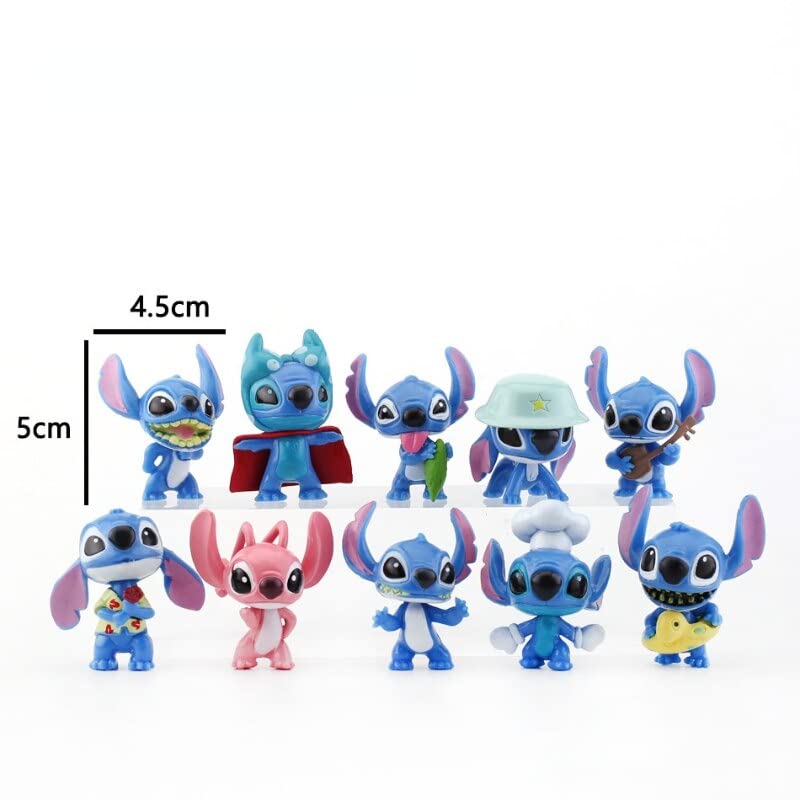 Lilo & Stitch - Set of 10 Figures - Action Figures | Best Animated Science Fiction Comedy-Drama | 5.5cm | Cake Toppers | 10 Pcs