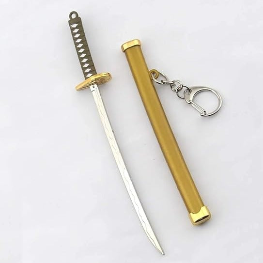 One Piece Toy Katana With Cover Metal Key Chain With Alloy Key Ring (Yellow)