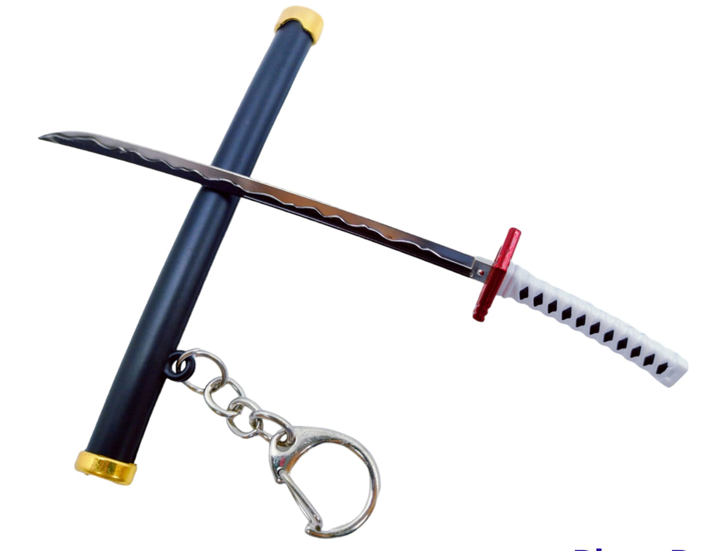 Demon Slayer Tanjiro Toy Katana With Cover Metal Key Chain With Alloy Key Ring (Black & White)