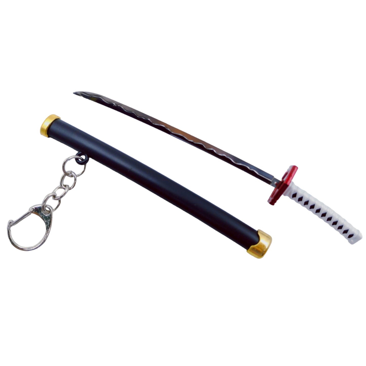 Demon Slayer Tanjiro Toy Katana With Cover Metal Key Chain With Alloy Key Ring (Black & White)