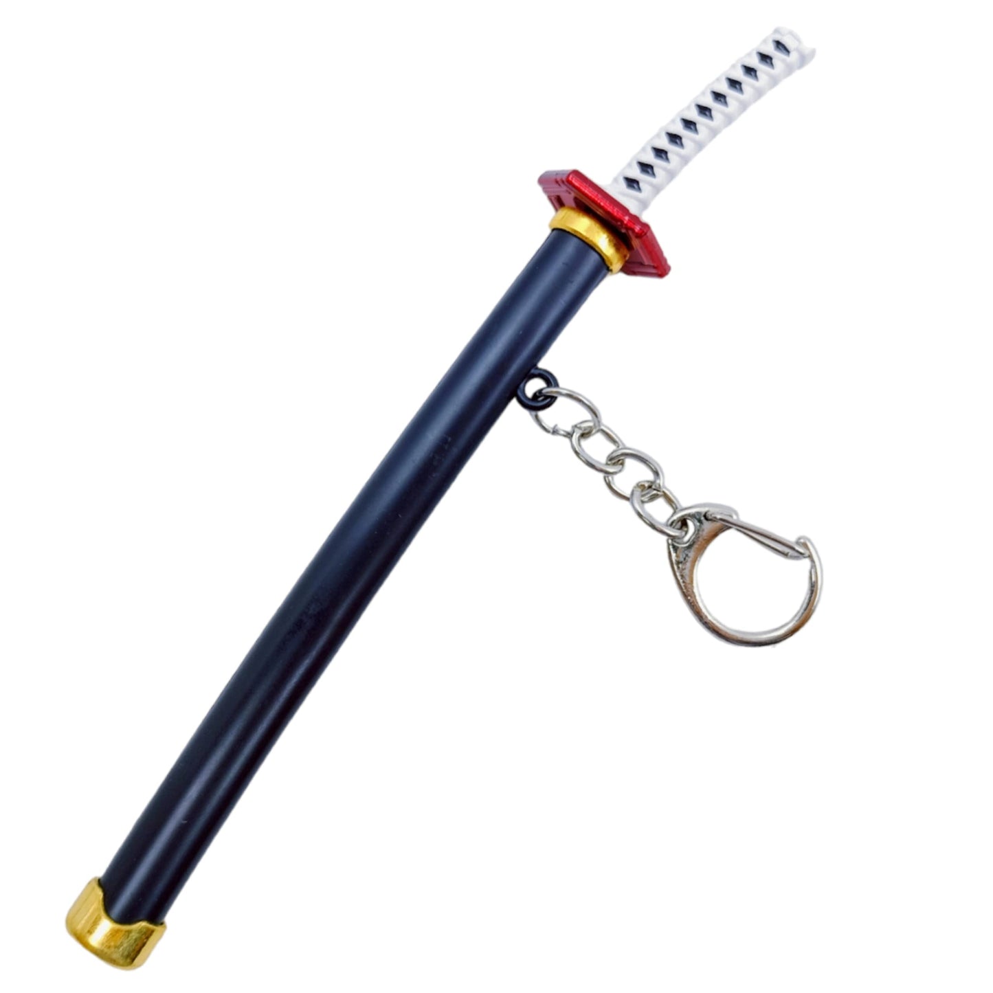 Demon Slayer Tanjiro Toy Katana With Cover Metal Key Chain With Alloy Key Ring (Black & White)