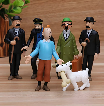 Tintin & Friends Collectible Figure Set – Classic Comic Character Mini Figures (Set of 6)