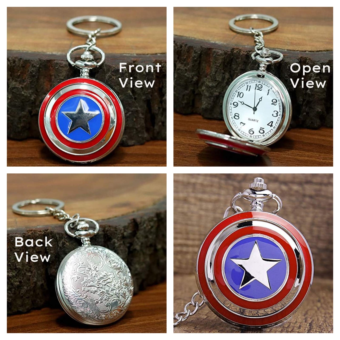 Captain America Shield Metal Pocket Watch Keychain