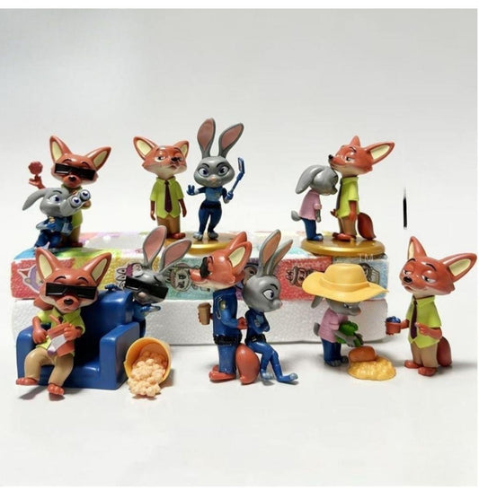 Cute Fox and Rabbit Cartoon Figures Set – 3D Animal Detective Miniature Toy Statues (Multi-Pack) | Mini Cake Toppers, Desktop Decorations, & Collectible Gift Set