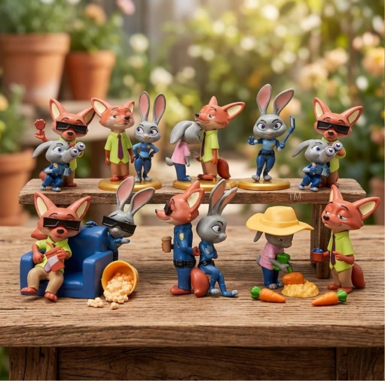 Cute Fox and Rabbit Cartoon Figures Set – 3D Animal Detective Miniature Toy Statues (Multi-Pack) | Mini Cake Toppers, Desktop Decorations, & Collectible Gift Set