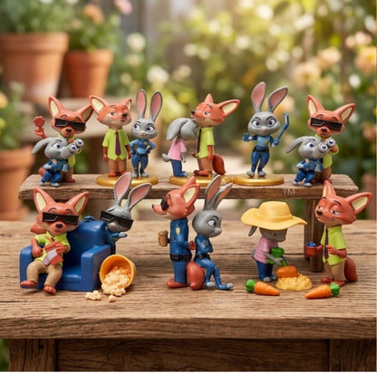 Cute Fox and Rabbit Cartoon Figures Set – 3D Animal Detective Miniature Toy Statues (Multi-Pack) | Mini Cake Toppers, Desktop Decorations, & Collectible Gift Set