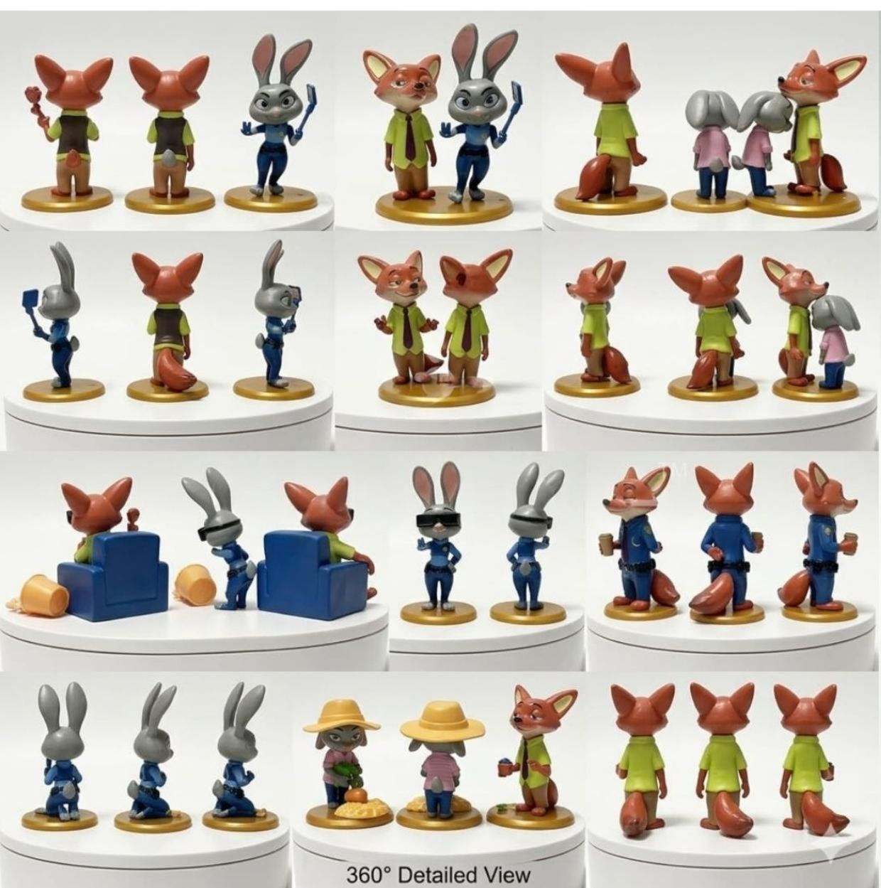 Cute Fox and Rabbit Cartoon Figures Set – 3D Animal Detective Miniature Toy Statues (Multi-Pack) | Mini Cake Toppers, Desktop Decorations, & Collectible Gift Set