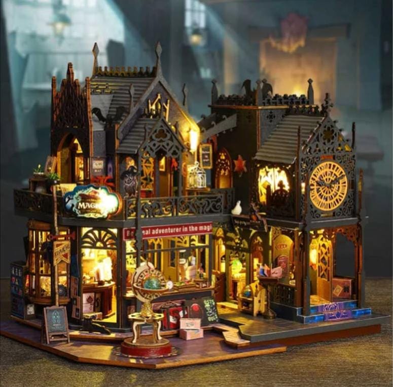 DIY Holo Magic City Miniature Dollhouse Kit with LED Lights | Wooden 3D Puzzle | Creative Home Decor & Collectible