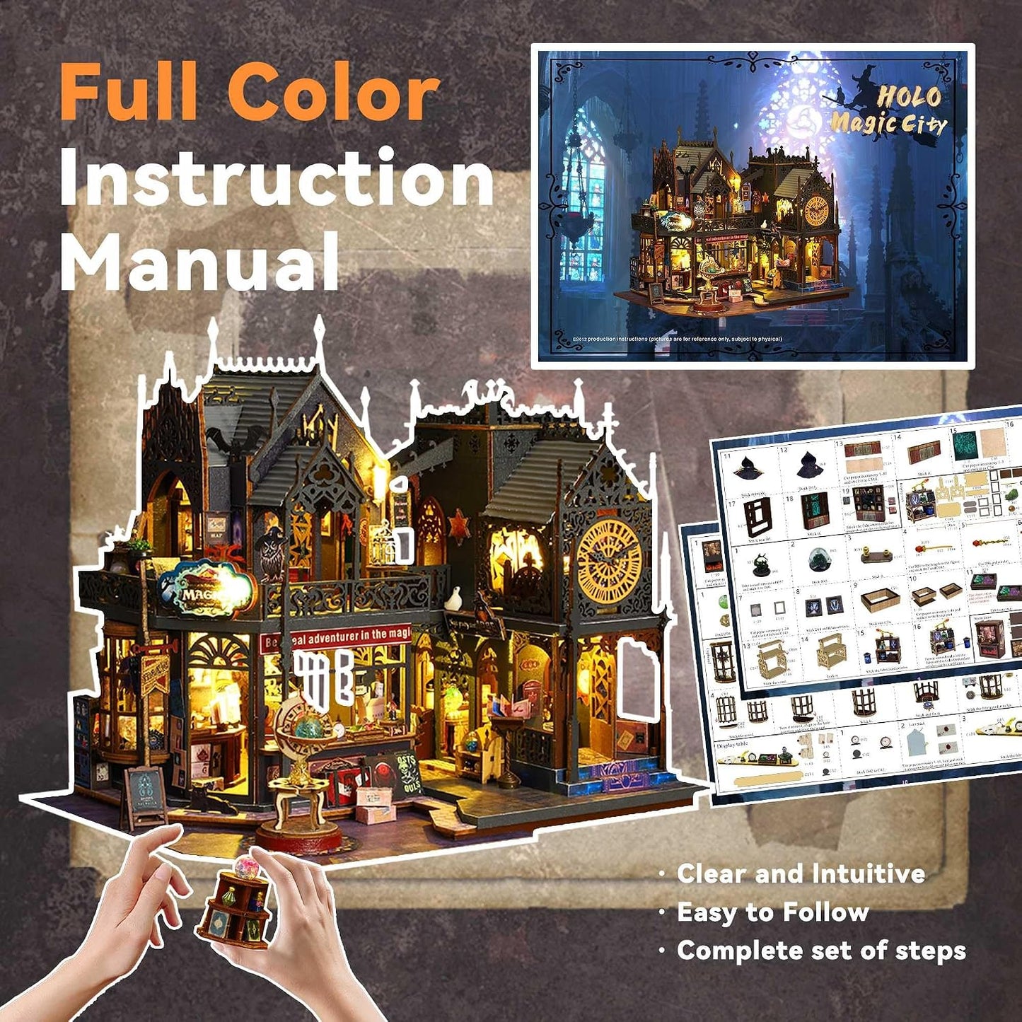DIY Holo Magic City Miniature Dollhouse Kit with LED Lights | Wooden 3D Puzzle | Creative Home Decor & Collectible