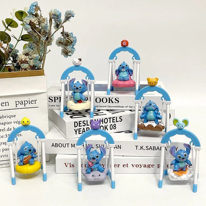 Stitch Swing Mini Figures Set (6-Pack) – Blue Alien Cartoon Collectible Toy Statues | Cute Animal Cake Toppers, Desktop Decorations, & Kids Gift Set (11cm Height)