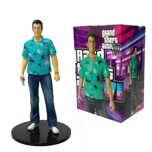 GTA Style Male Character Action Figure with Black Display Stand, Collectible Toy & Room Decor