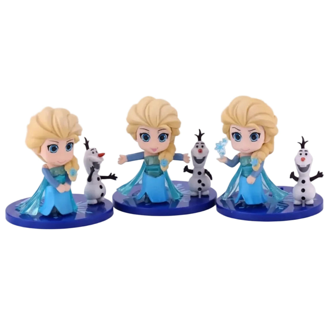 Ice Princess & Snowman Mini Action Figure Set with Blue Display Base | Collectible Toy for Kids & Décor(Approx 8.4cm)