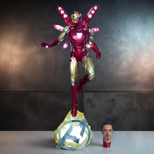 Iron Man Action Figure with 2 Interchangeable Faces, Display Base