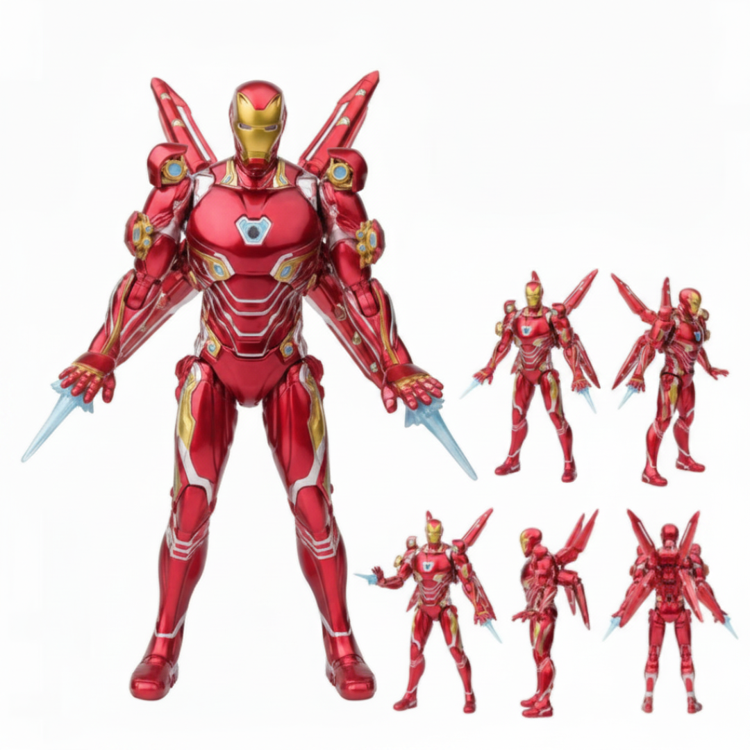 Iron Man Action Figure with LED Light & Battle Accessories | Marvel Superhero Collectible PVC Toy | Avengers Display Figurine